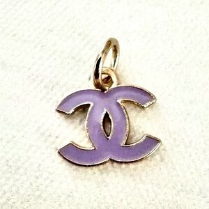 CHANEL Petite Purple Enamel Pendant, Charm, CC interlocking Logo, Gold Rim